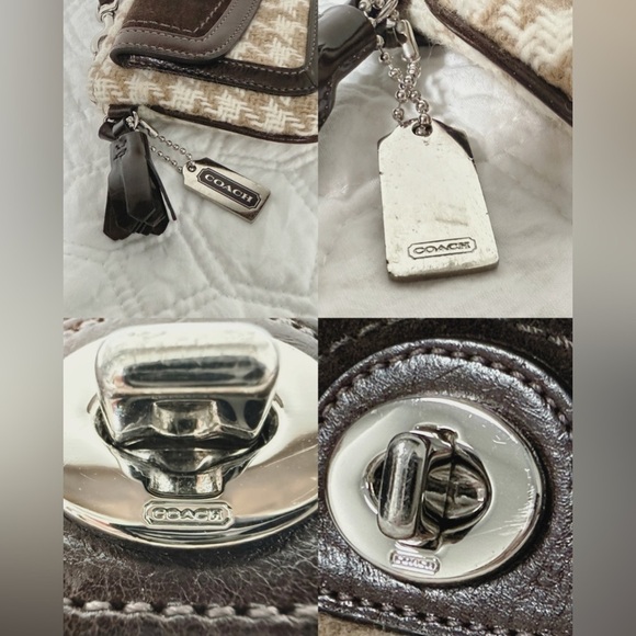 Coach Hamptons Vintage Mini Bag Y2K Brown Houndstooth Wool & Suede Turnlock - Picture 15 of 16